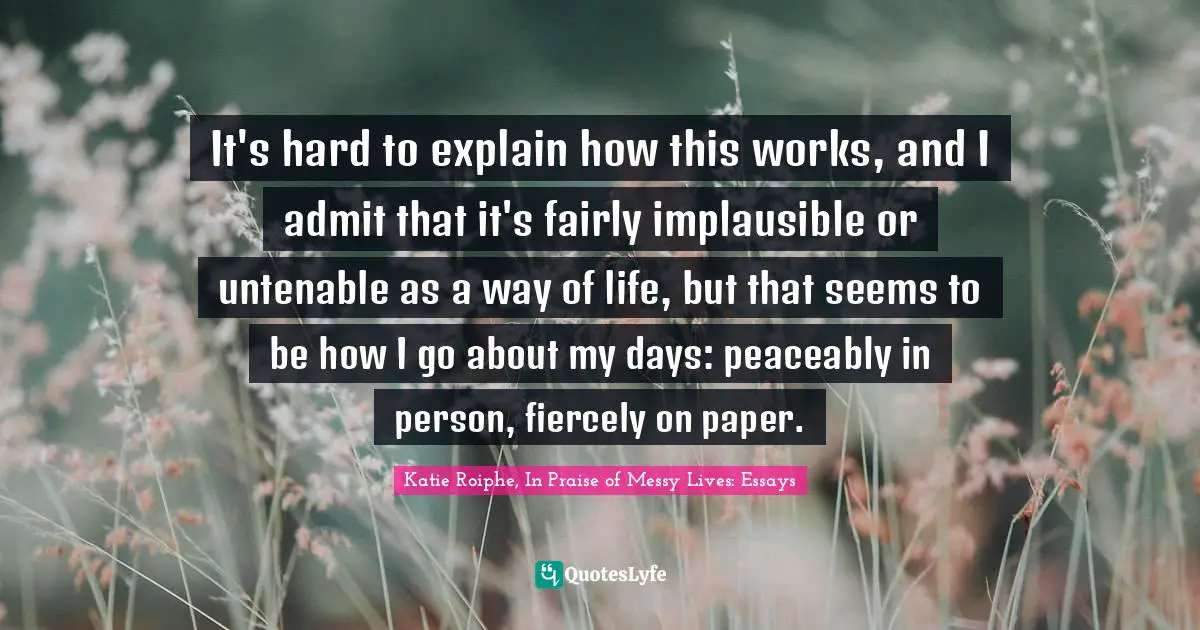 It's hard to explain how this works, and I admit that it's fairly implausible or untenable as a way of life, but that seems to be how I go about my days: peaceably in person, fiercely on paper.