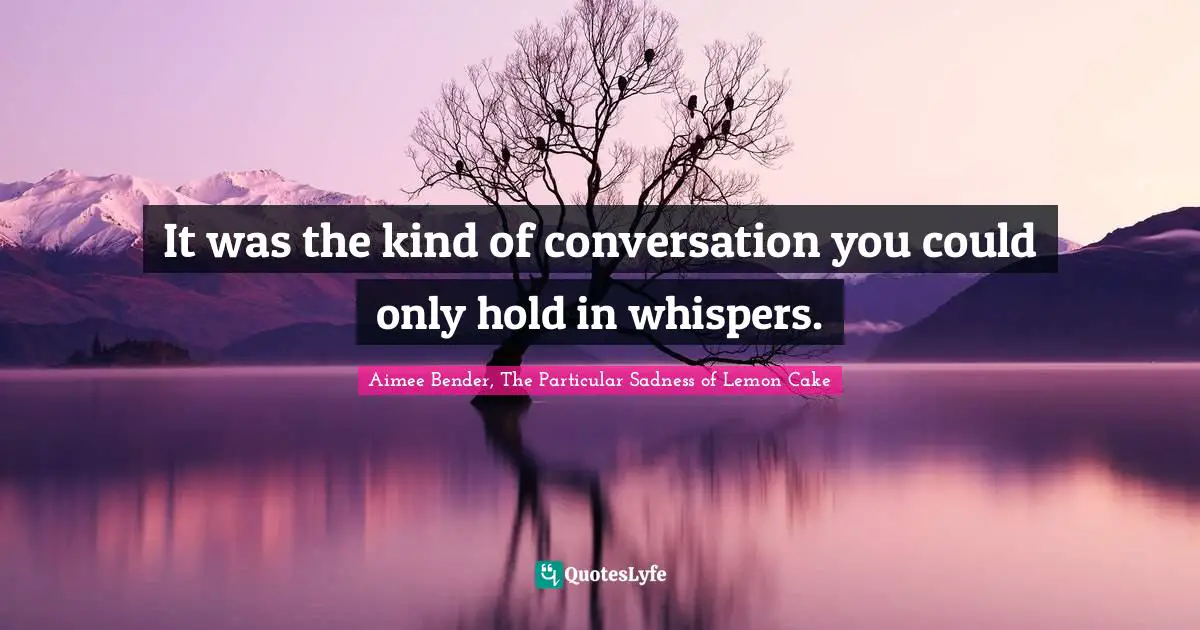 Aimee Bender, The Particular Sadness of Lemon Cake Quotes: It was the kind of conversation you could only hold in whispers.