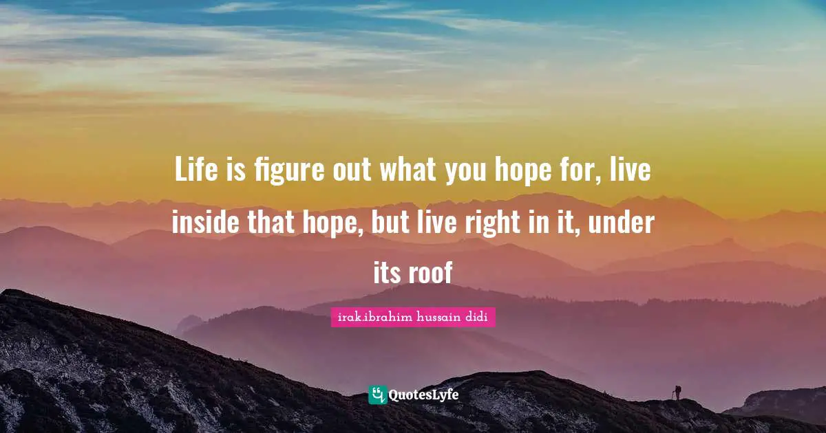 irak.ibrahim hussain didi Quotes: Life is figure out what you hope for, live inside that hope, but live right in it, under its roof