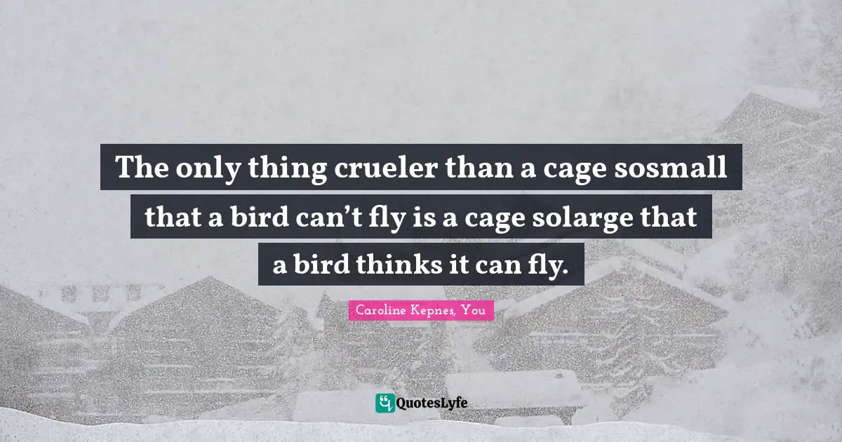 The only thing crueler than a cage sosmall that a bird can’t fly is a cage solarge that a bird thinks it can fly.