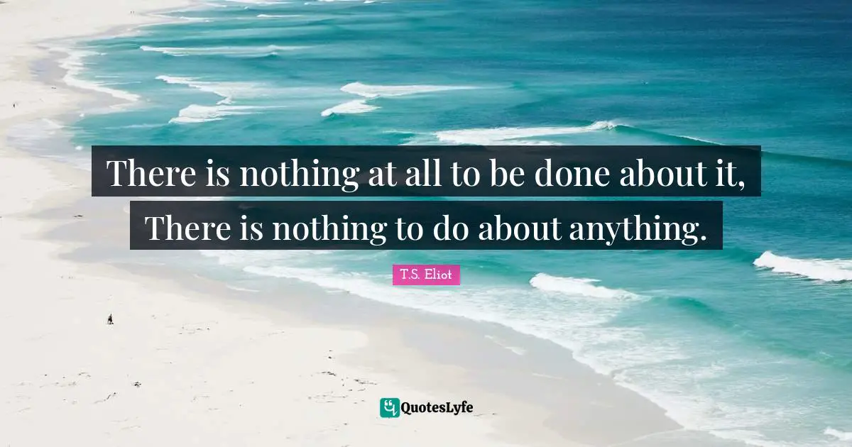 There is nothing at all to be done about it, There is nothing to do about anything.