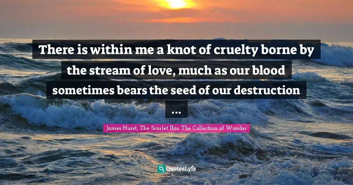 There is within me a knot of cruelty borne by the stream of love, much as our blood sometimes bears the seed of our destruction ...