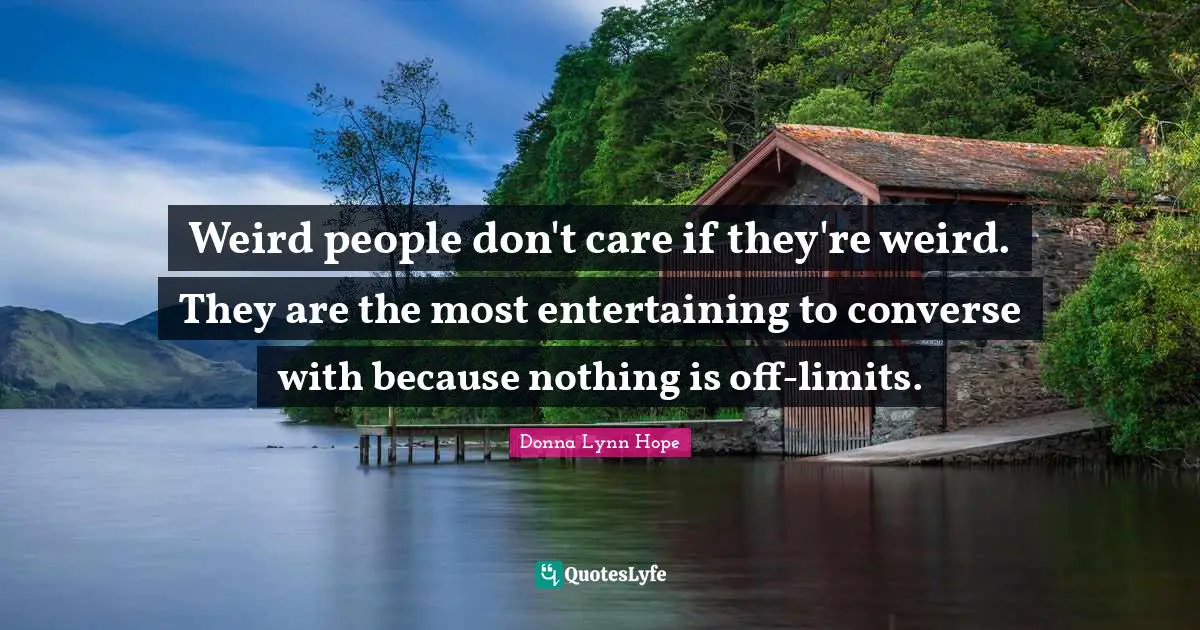 Donna Lynn Hope Quotes: Weird people don't care if they're weird. They are the most entertaining to converse with because nothing is off-limits.