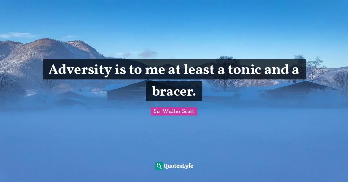 Adversity is to me at least a tonic and a bracer.