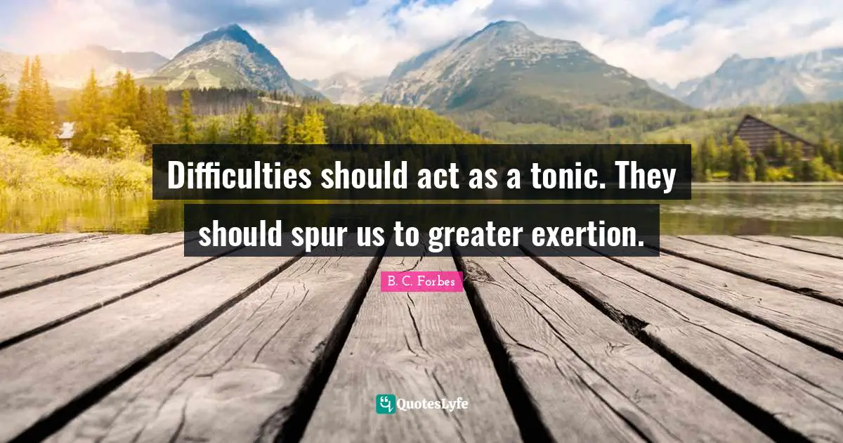 Difficulties should act as a tonic. They should spur us to greater exertion.