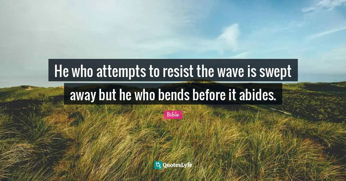 He who attempts to resist the wave is swept away but he who bends before it abides.