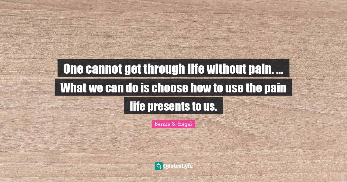 One cannot get through life without pain. ... What we can do is choose how to use the pain life presents to us.