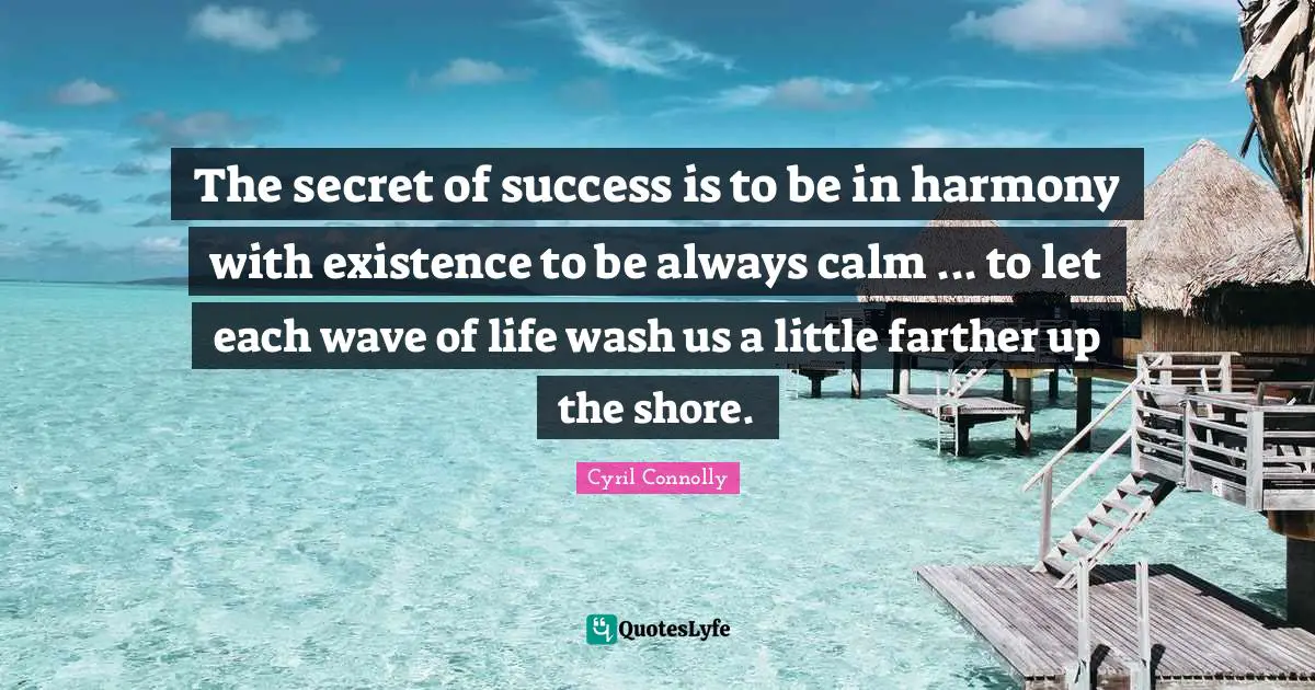 The secret of success is to be in harmony with existence to be always calm ... to let each wave of life wash us a little farther up the shore.