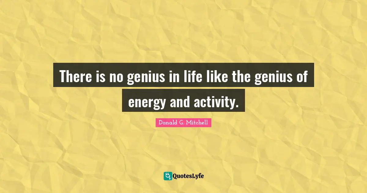 There is no genius in life like the genius of energy and activity.