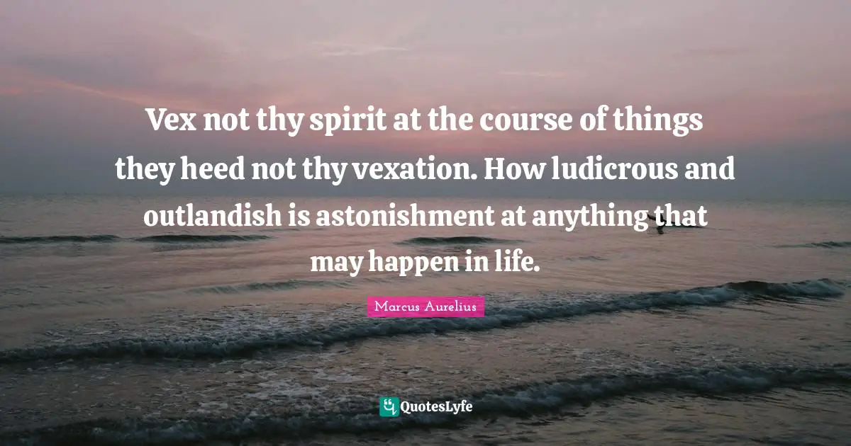 Vex not thy spirit at the course of things they heed not thy vexation. How ludicrous and outlandish is astonishment at anything that may happen in life.