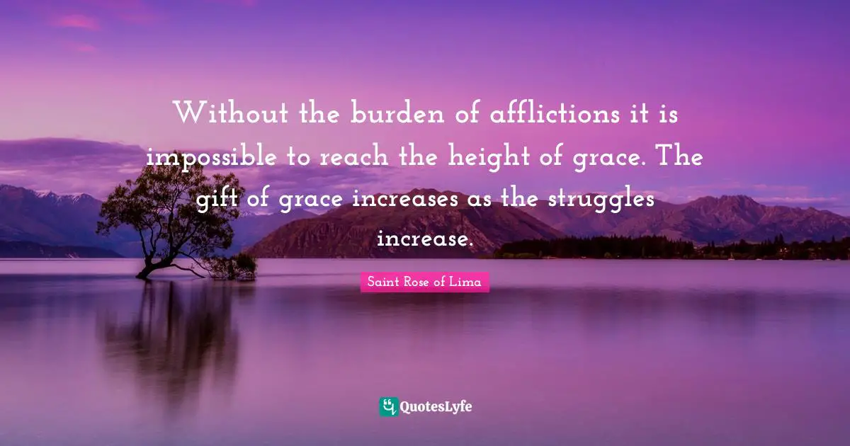 Saint Rose of Lima Quotes: Without the burden of afflictions it is impossible to reach the height of grace. The gift of grace increases as the struggles increase.
