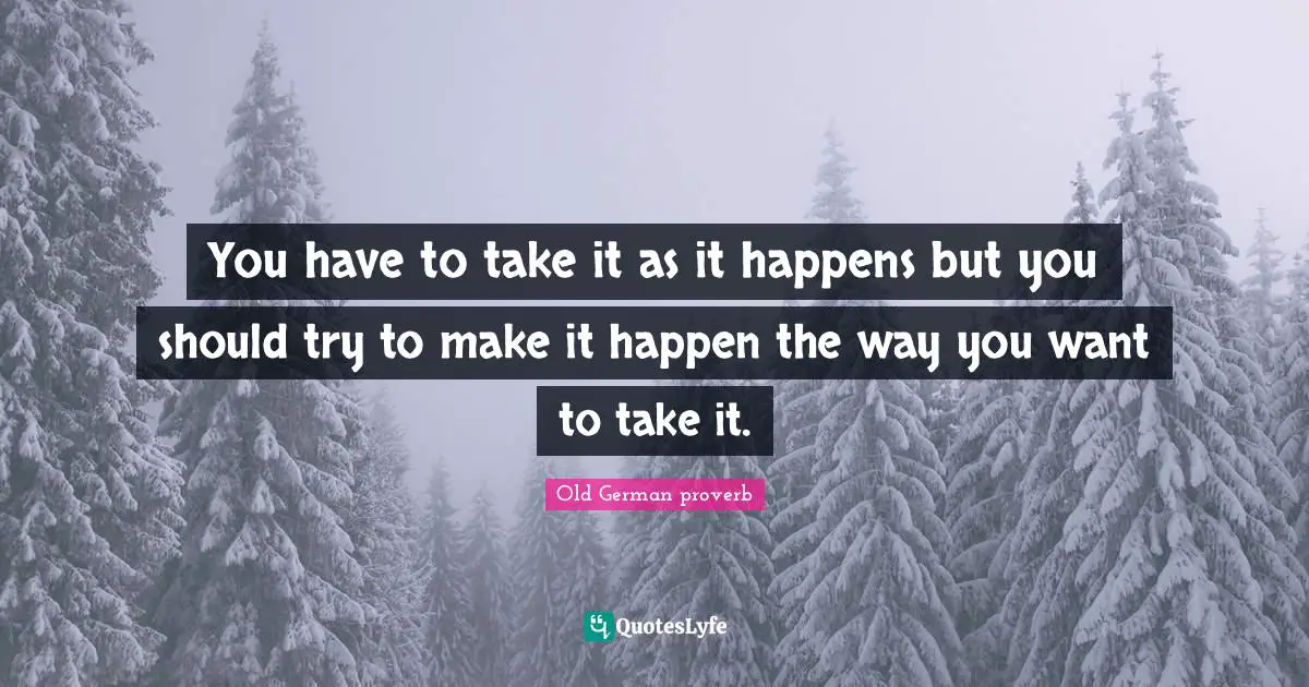 German Proverb Quotes: "You have to take it as it happens but you should try to make it happen the way you want to take it."