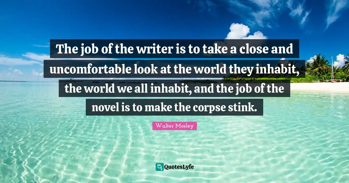 The job of the writer is to take a close and uncomfortable look at the world they inhabit, the world we all inhabit, and the job of the novel is to make the corpse stink.