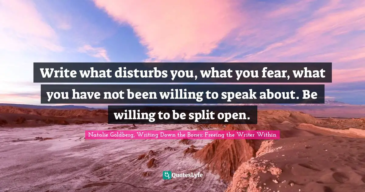 Write what disturbs you, what you fear, what you have not been willing to speak about. Be willing to be split open.