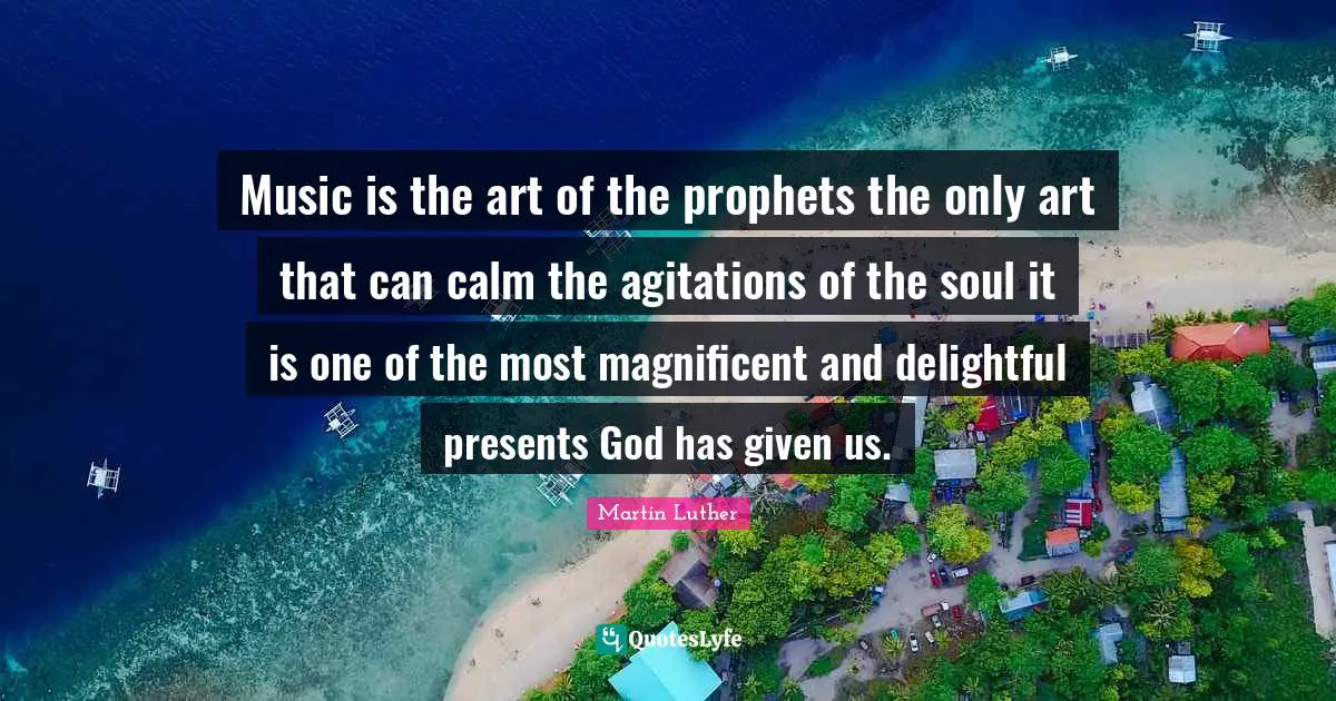 Music is the art of the prophets the only art that can calm the agitations of the soul it is one of the most magnificent and delightful presents God has given us.