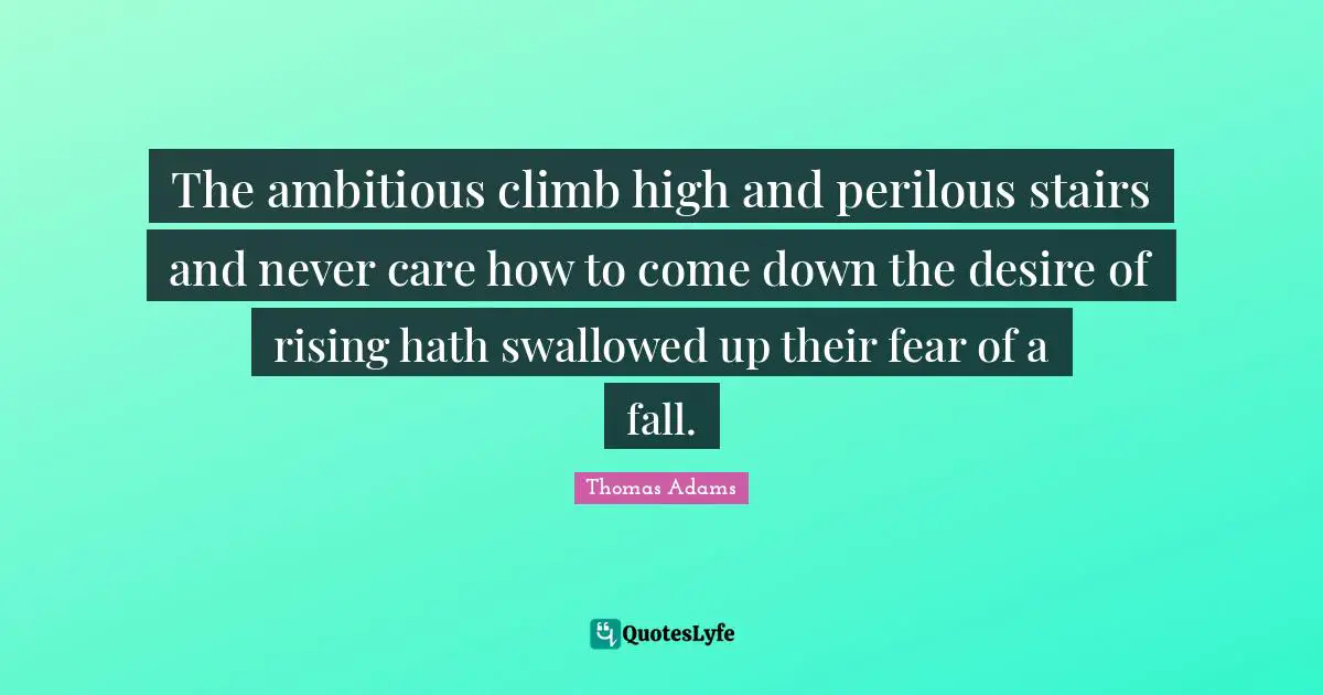 The ambitious climb high and perilous stairs and never care how to come down the desire of rising hath swallowed up their fear of a fall.