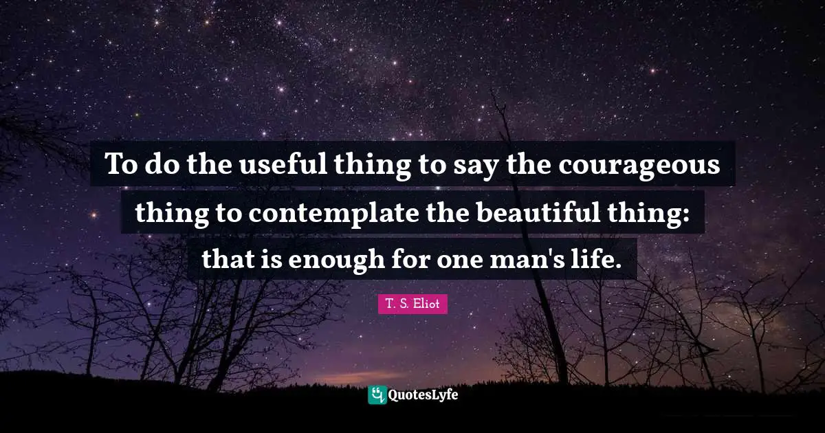 To do the useful thing to say the courageous thing to contemplate the beautiful thing: that is enough for one man's life.