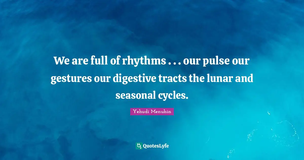 We are full of rhythms . . . our pulse our gestures our digestive tracts the lunar and seasonal cycles.