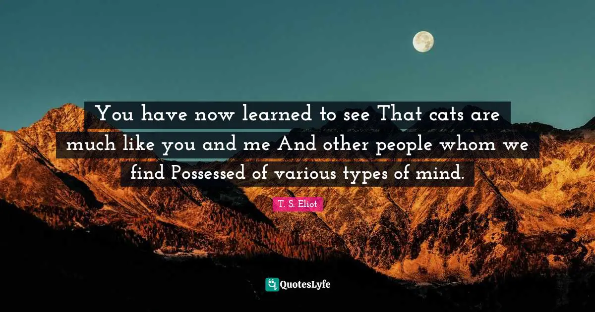 You have now learned to see That cats are much like you and me And other people whom we find Possessed of various types of mind.