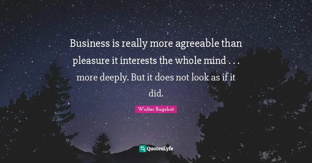 Business is really more agreeable than pleasure it interests the whole mind . . . more deeply. But it does not look as if it did.