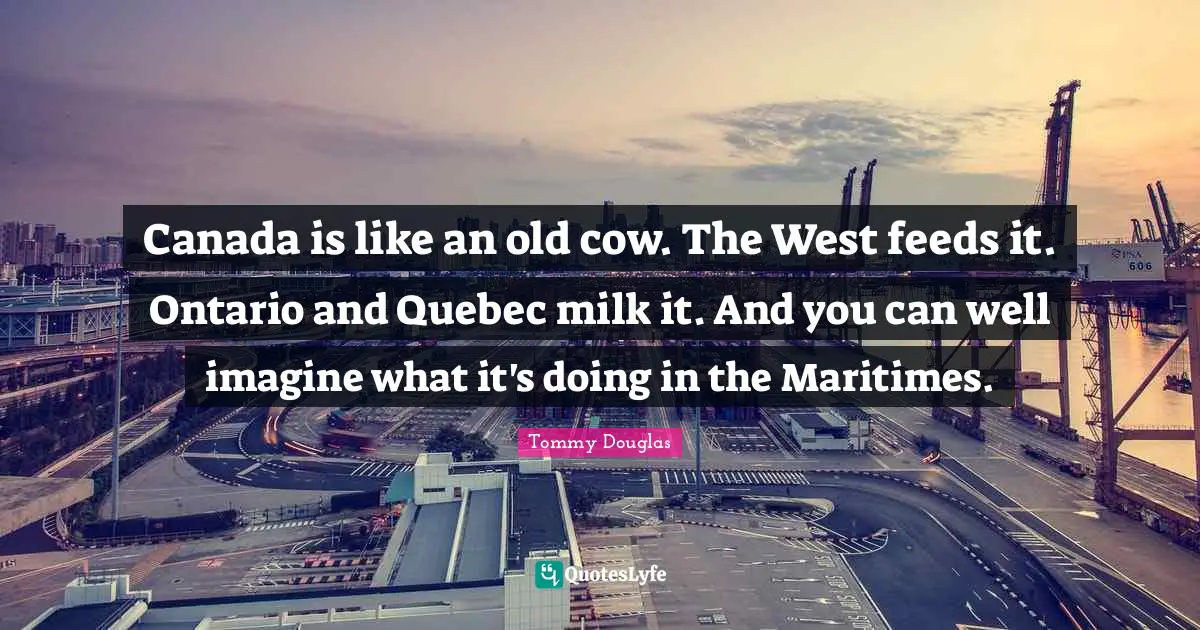 Tommy Douglas Quotes: "Canada is like an old cow. The West feeds it. Ontario and Quebec milk it. And you can well imagine what it's doing in the Maritimes."