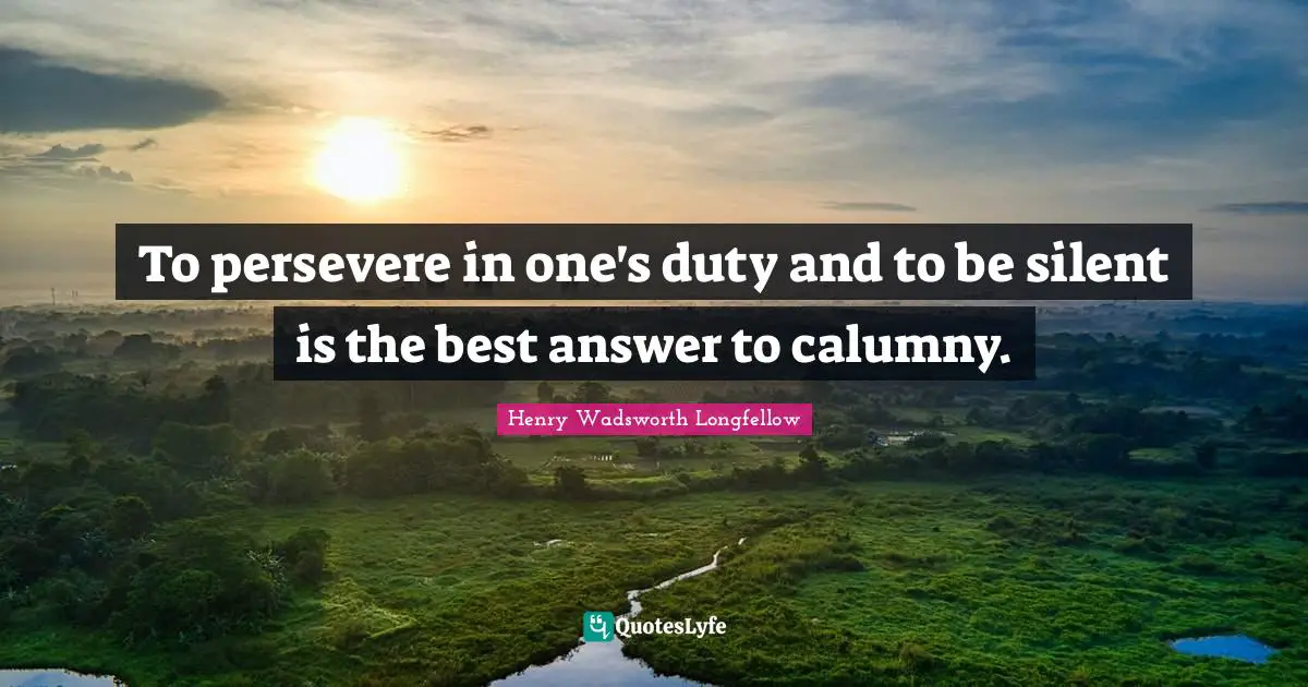 To persevere in one's duty and to be silent is the best answer to calumny.