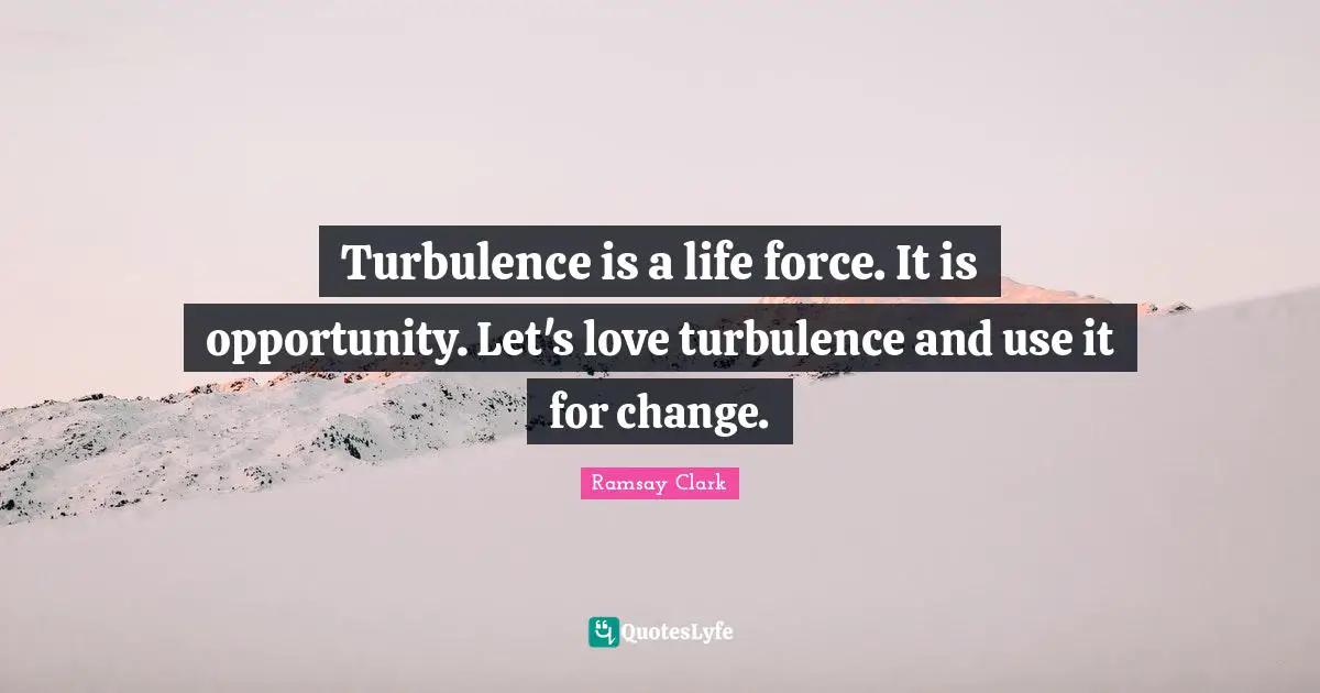 Turbulence is a life force. It is opportunity. Let's love turbulence and use it for change.