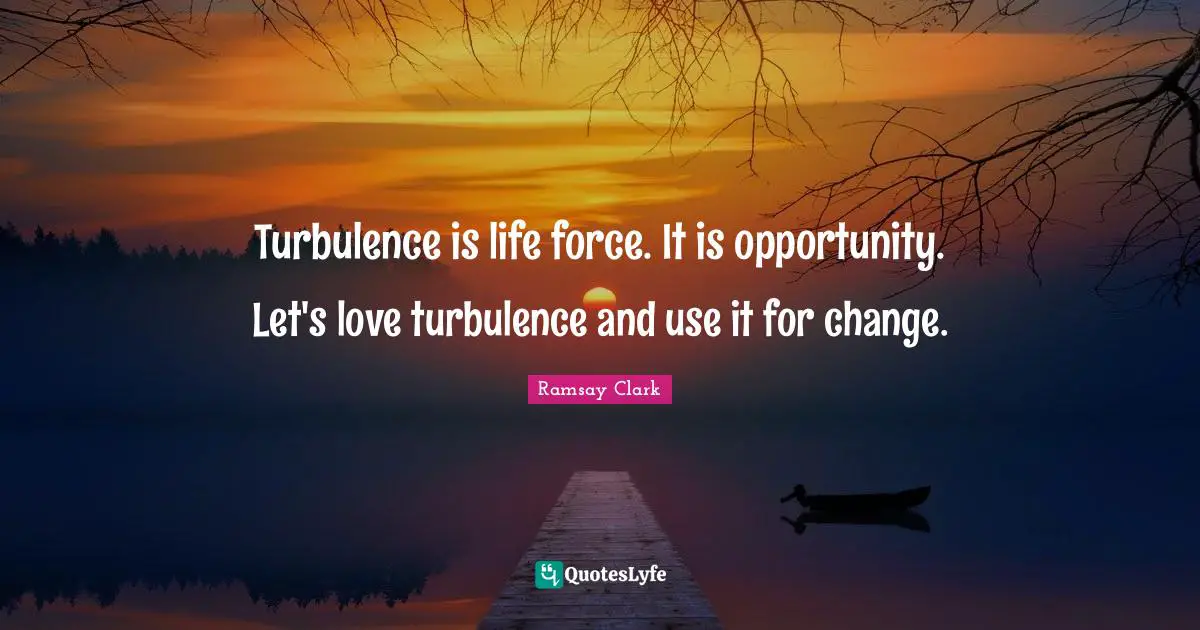 Turbulence is life force. It is opportunity. Let's love turbulence and use it for change.