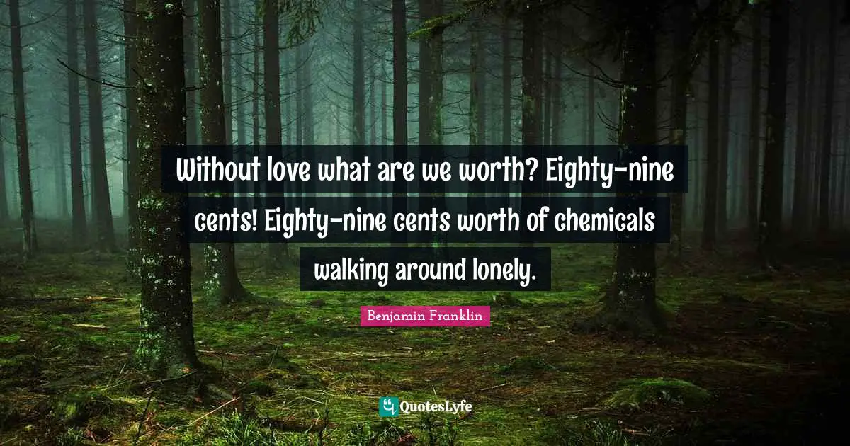 Without love what are we worth? Eighty-nine cents! Eighty-nine cents worth of chemicals walking around lonely.