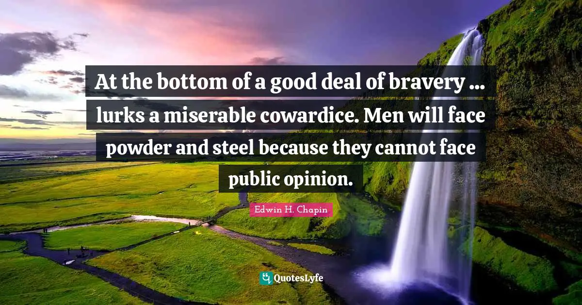 At the bottom of a good deal of bravery ... lurks a miserable cowardice. Men will face powder and steel because they cannot face public opinion.