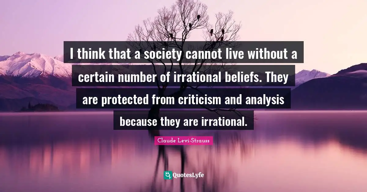 I think that a society cannot live without a certain number of irrational beliefs. They are protected from criticism and analysis because they are irrational.