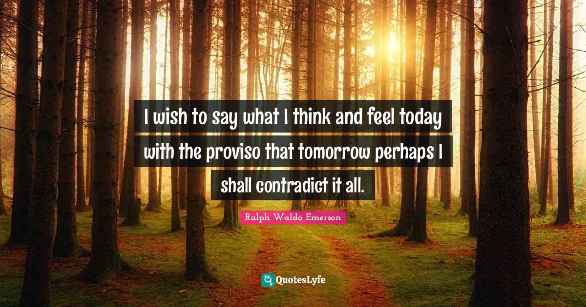 I wish to say what I think and feel today with the proviso that tomorrow perhaps I shall contradict it all.