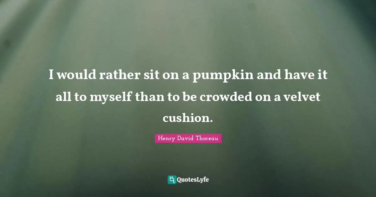 I would rather sit on a pumpkin and have it all to myself than to be crowded on a velvet cushion.
