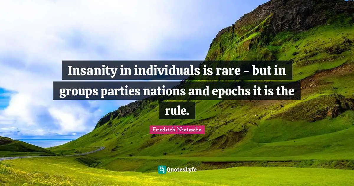 Insanity in individuals is rare - but in groups parties nations and epochs it is the rule.