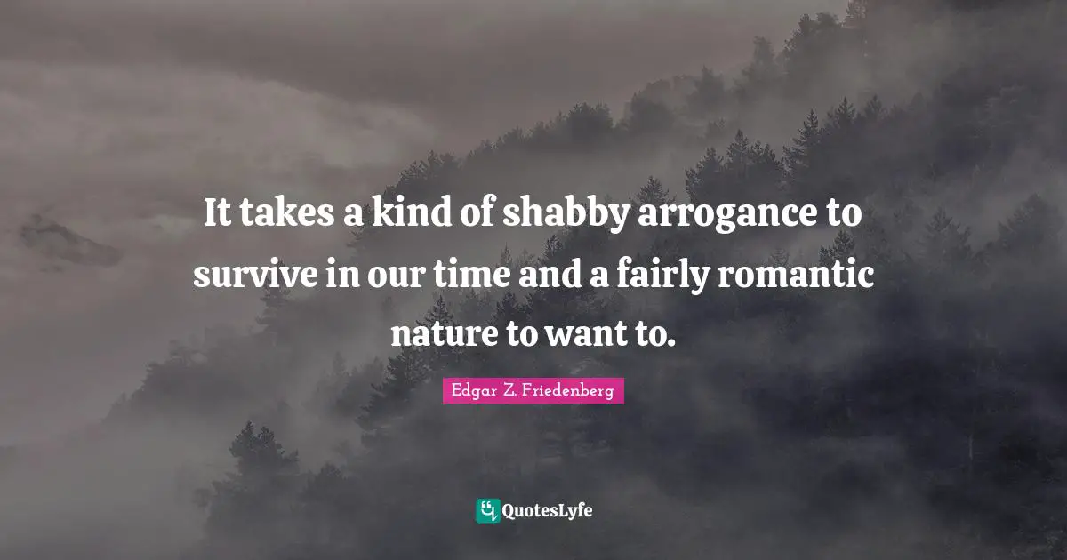 It takes a kind of shabby arrogance to survive in our time and a fairly romantic nature to want to.