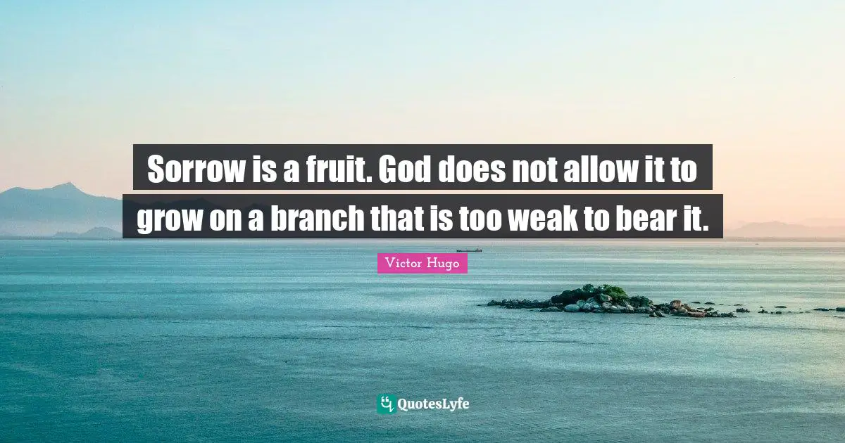 Sorrow is a fruit. God does not allow it to grow on a branch that is too weak to bear it.