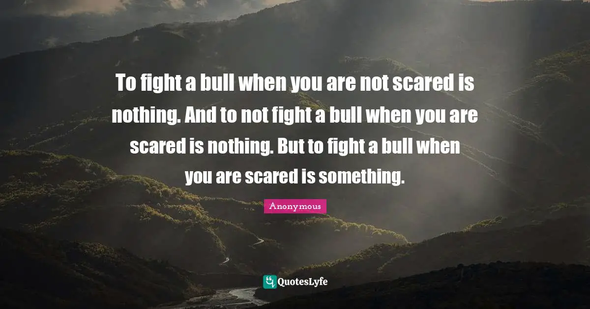To fight a bull when you are not scared is nothing. And to not fight a bull when you are scared is nothing. But to fight a bull when you are scared is something.