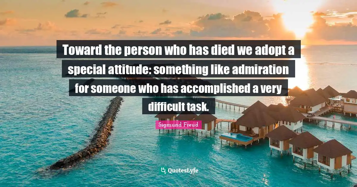 Toward the person who has died we adopt a special attitude: something like admiration for someone who has accomplished a very difficult task.