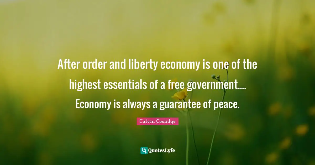 After order and liberty economy is one of the highest essentials of a free government.... Economy is always a guarantee of peace.