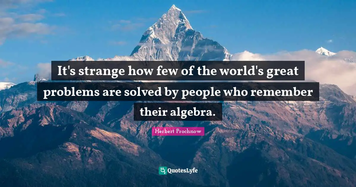 It's strange how few of the world's great problems are solved by people who remember their algebra.