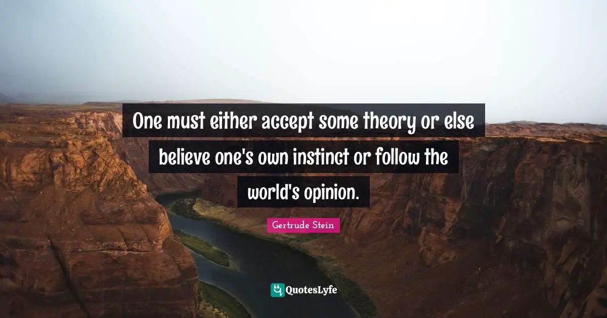 One must either accept some theory or else believe one's own instinct or follow the world's opinion.
