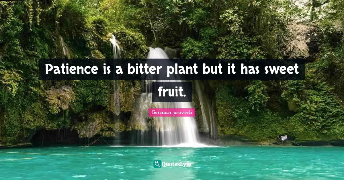German Proverb Quotes: "Patience is a bitter plant but it has sweet fruit."