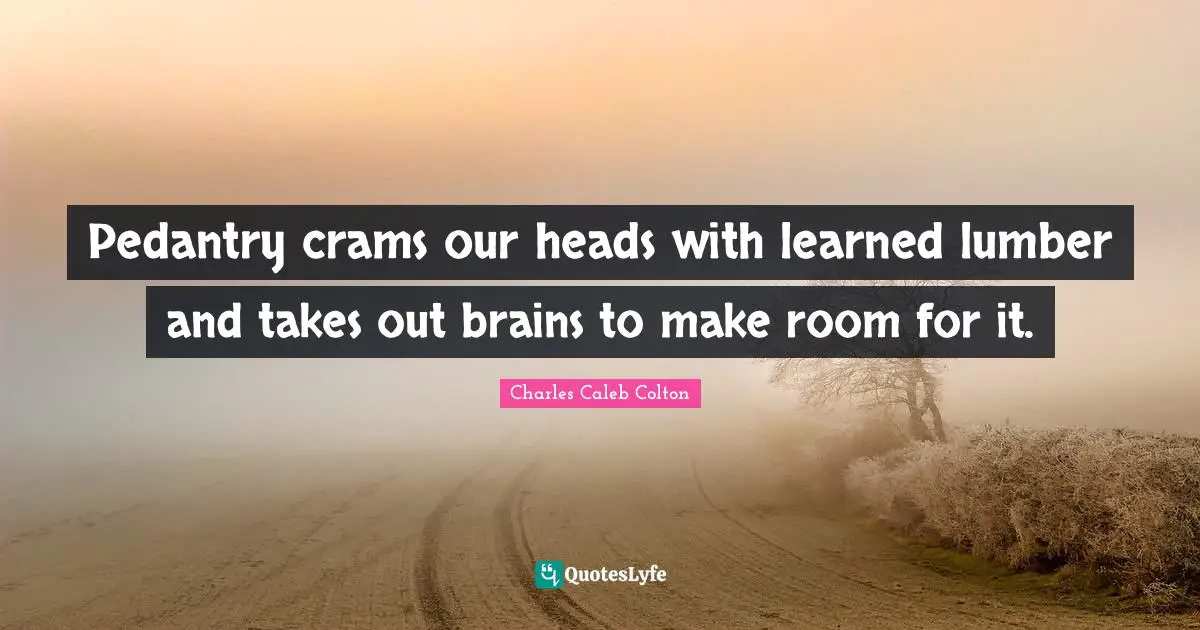 Pedantry crams our heads with learned lumber and takes out brains to make room for it.