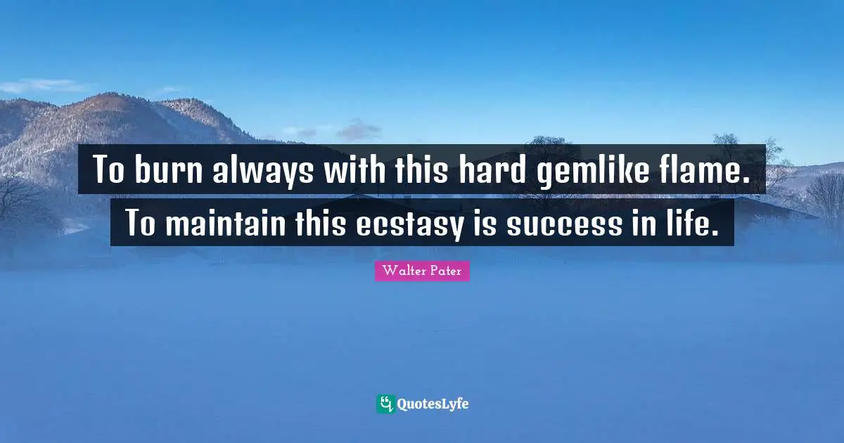 To burn always with this hard gemlike flame. To maintain this ecstasy is success in life.