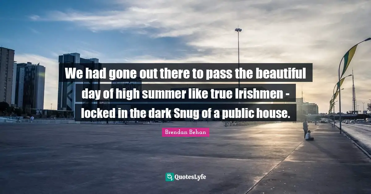 We had gone out there to pass the beautiful day of high summer like true Irishmen - locked in the dark Snug of a public house.