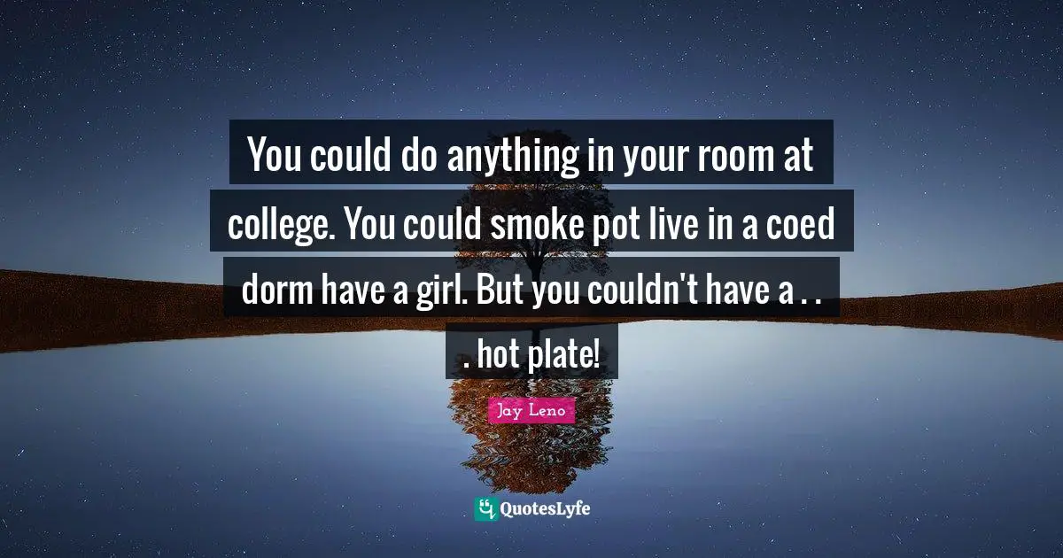 You could do anything in your room at college. You could smoke pot live in a coed dorm have a girl. But you couldn't have a . . . hot plate!