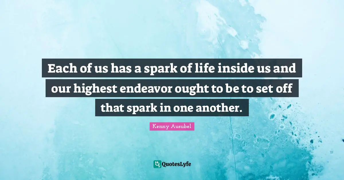 Each of us has a spark of life inside us and our highest endeavor ought to be to set off that spark in one another.