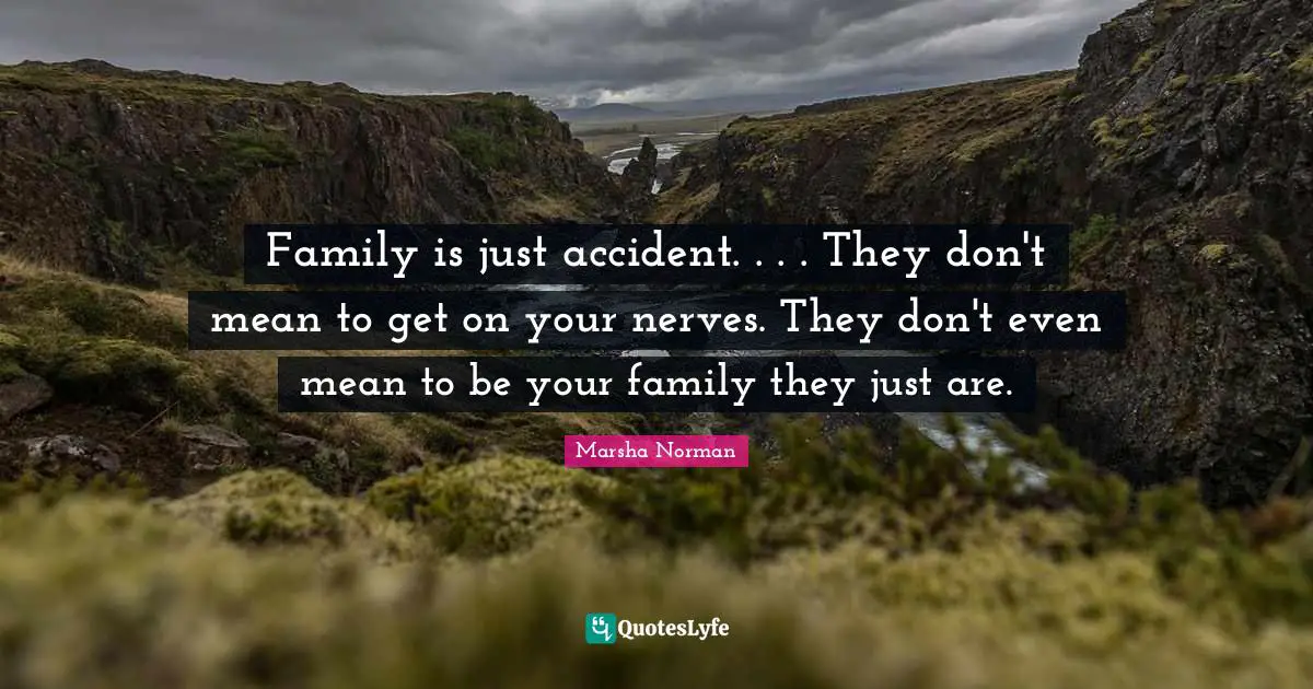 Marsha Norman Quotes: "Family is just accident. . . . They don't mean to get on your nerves. They don't even mean to be your family they just are."