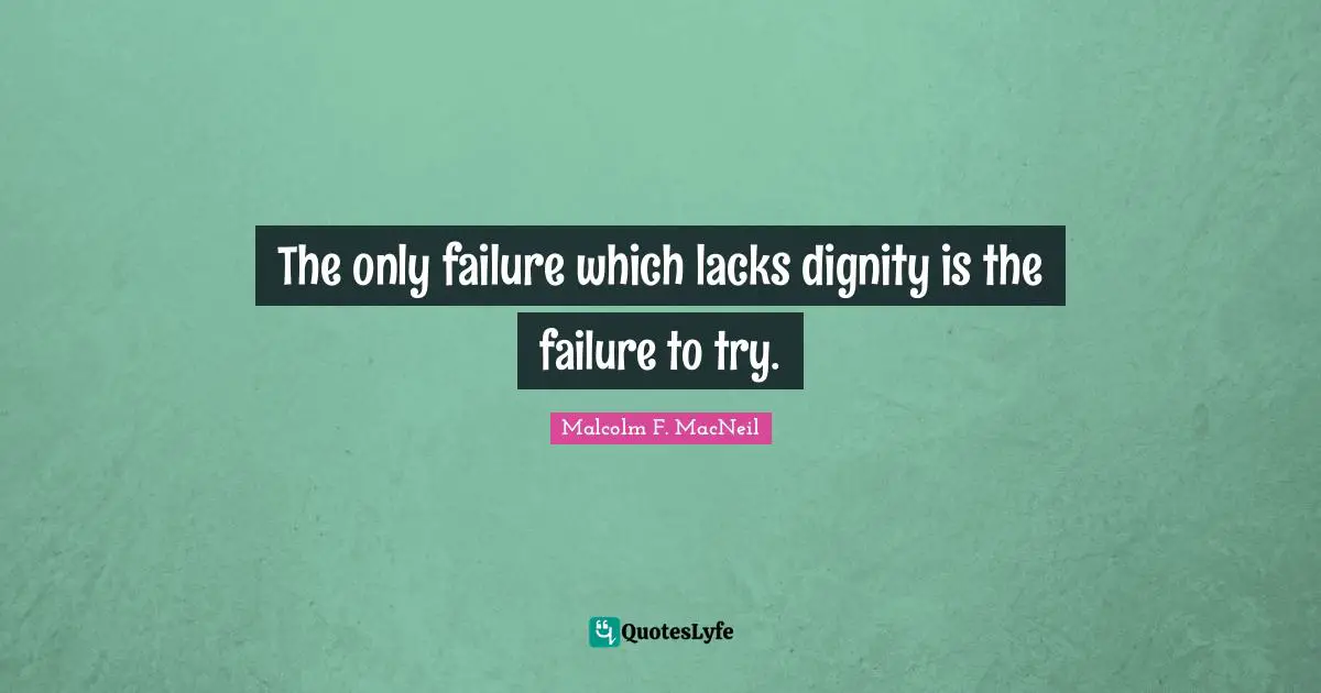 The only failure which lacks dignity is the failure to try.