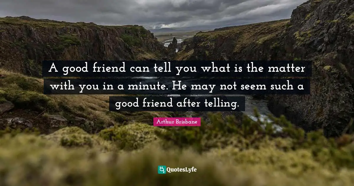 A good friend can tell you what is the matter with you in a minute. He may not seem such a good friend after telling.